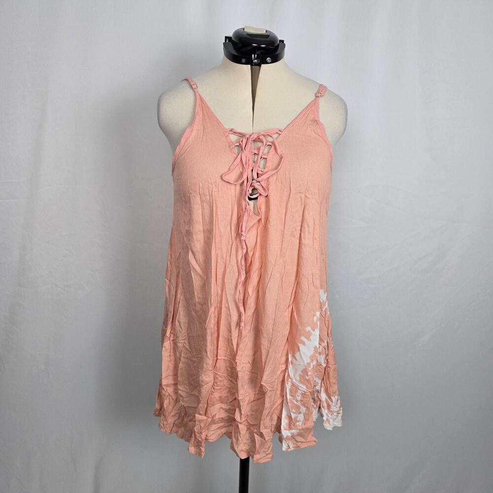 LA Class Boho Tie Dye Swimsuit Tank Coverup Dress Women's L Peach Wht Beach NWT